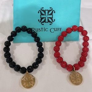 Rustic Cuff beaded bracelets in Black & Red with gold charm.